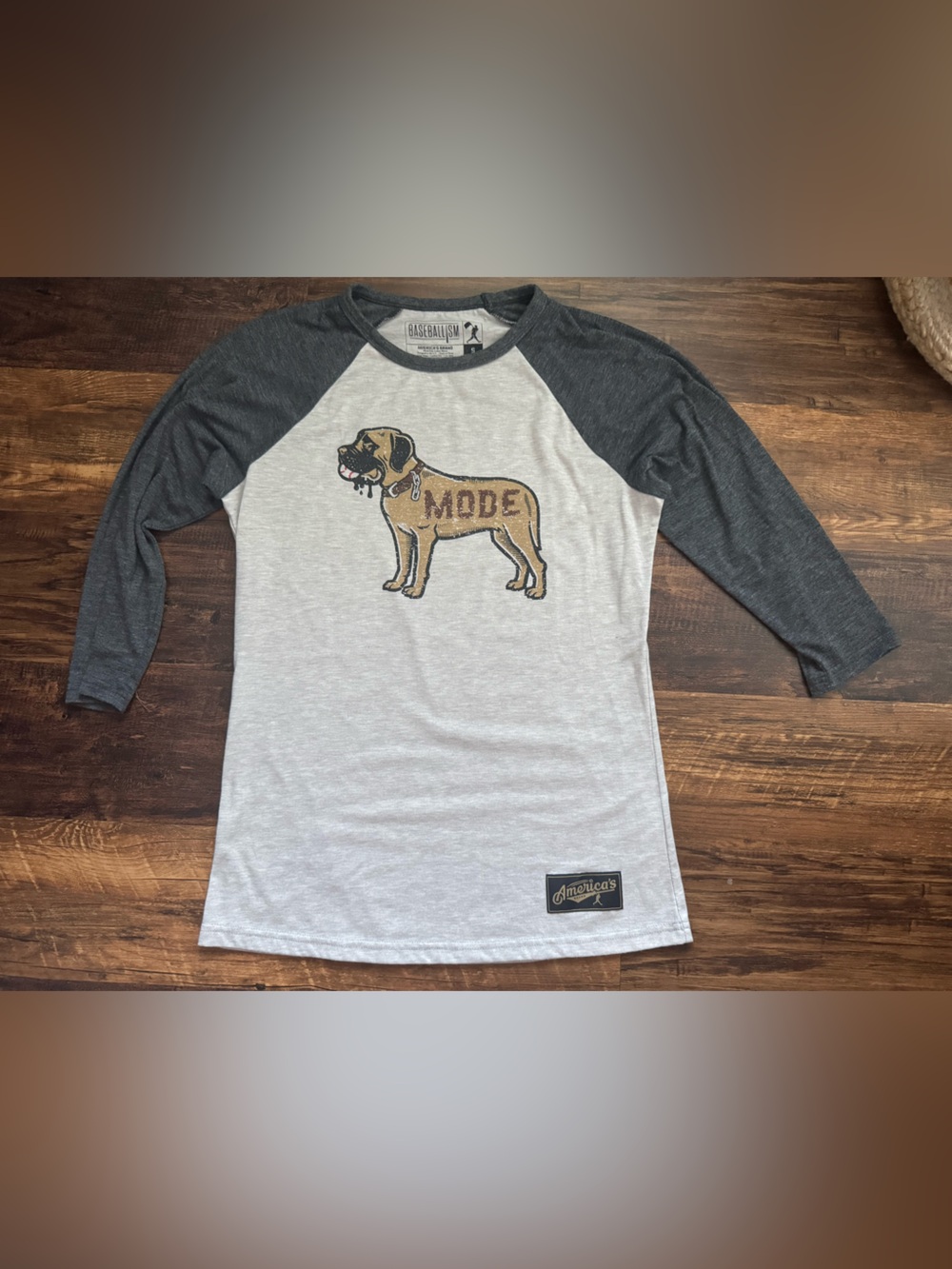 Raglan Baseball Tee with Mastiff Graphic - Gray/Charcoal-Baseballism beastmode